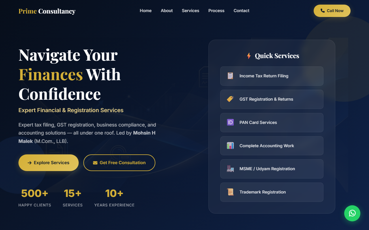Prime Consultancy tax and accounting website homepage